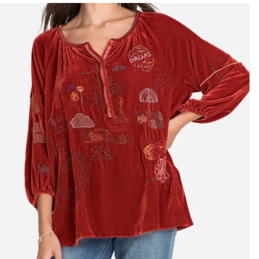 NWOT Johnny Was Zuri Silk-Blend embroidered Blouse